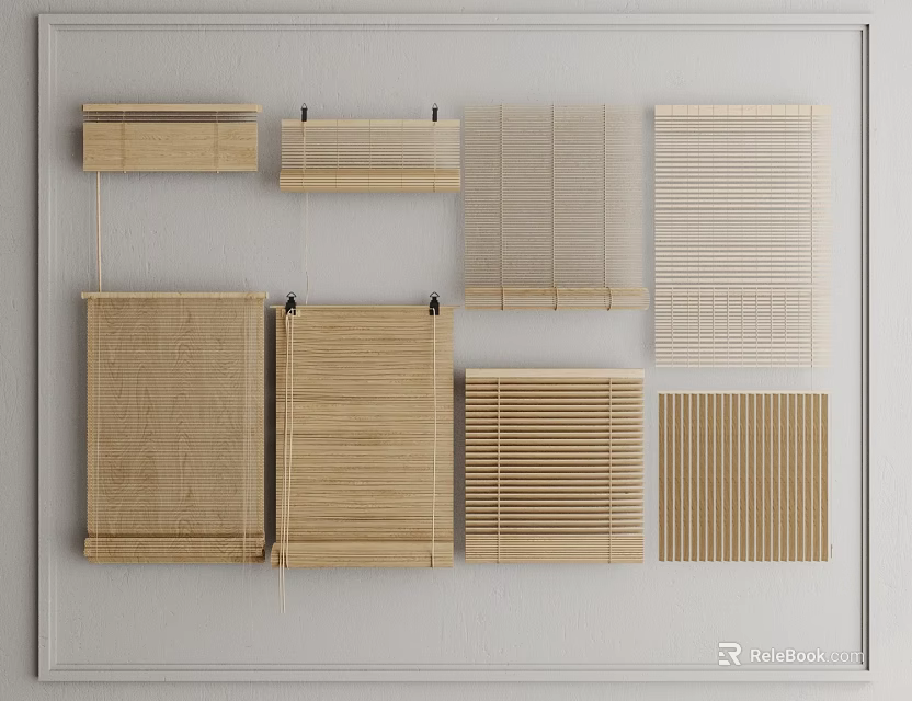 Various Styles of Natural Bamboo Window Blinds for Home Interior Decoration 3d model 