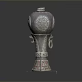 Intricately Carved Sculptural Vase With Ornate Lid Decorative Base And Ring Handles Design