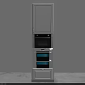 Modern Tall Kitchen Storage Unit With White Cabinet Oven And Blue Drawers