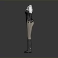Elegant Women's Outfit With White Shirt Black Corset Beige Pants Long Gloves And Boots