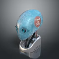 Blue Biomechanical Creature Head With Fetch & Carry Text Intricate Patterns And Silver Base