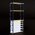 Metal Frame Display Shelving Unit With Multiple Wooden Layers And White Panel