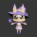 Cute Game Movie Character With Purple Pointed Hat Pink Dress And Star Magic Wand