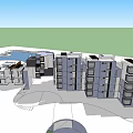 Modern Multi Story Building With Geometric Shapes Balconies And Blue Sky