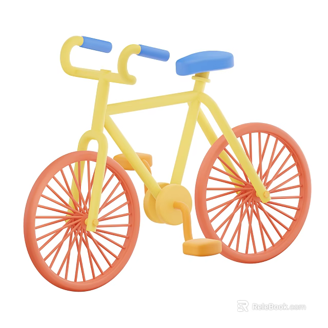 Colorful Toy Bicycle with Yellow Frame Blue Seat Handlebars and Orange Wheels 3d model 
