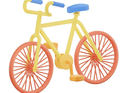 Colorful Toy Bicycle with Yellow Frame Blue Seat Handlebars and Orange Wheels 3d model