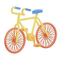 Colorful Toy Bicycle with Yellow Frame Blue Seat Handlebars and Orange Wheels