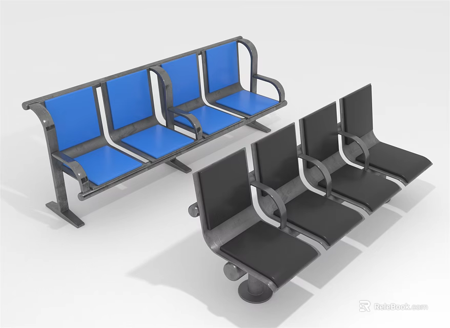 Blue And Black Multi Seat Public Chairs With Metal Frame Design 3d model 