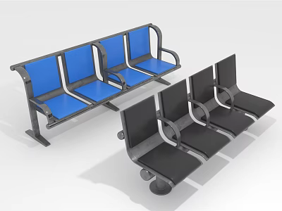 Blue And Black Multi Seat Public Chairs With Metal Frame Design 3d model