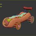 Adorable Pig Themed Toy Vehicle Resembling Hot Dog With Red Wheels And Pink Accents