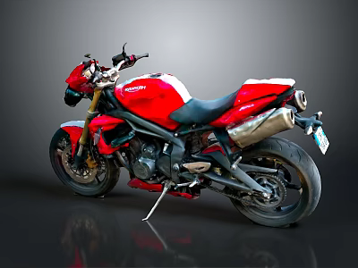Shiny Red Motorcycle With Sleek Design Black Seat Chrome Exhaust And Stylish Handlebars 3d model