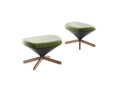Two Modern Stools With Green Velvet Seats Black Base And Wooden Legs Design 3d model