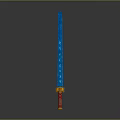 Decorative Sword With Blue Blade Red Hilt And Golden Accents