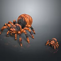 Realistic Detailed Wooden Textured Spiders Large And Small On Dark Background