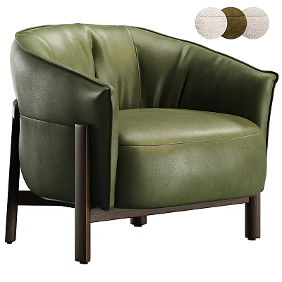 Elegant Green Leather Armchair with Wooden Legs Modern Comfortable Design 3d model