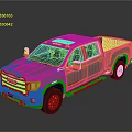 Silver Modern Pickup Truck With Front Grille Bed And Reflective Wheels