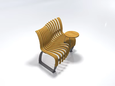Wooden Outdoor Sofa With Curved Slats Design And Small Round Table 3d model