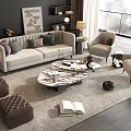 Modern Living Room Sofa Coffee Table Set With Decorative Pillows And Marble Top