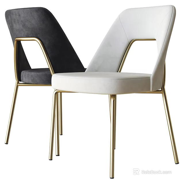 Elegant Modern Leisure Chairs In Gray And White With Gold Metal Legs 3d model 