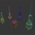 Vintage Metal Hanging Lantern Light Fixture Set With Various Intricate Designs