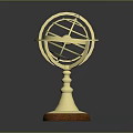 Stylish Golden Armillary Sphere Ornamental Furniture Accent With Intricate Structure And Wooden Base