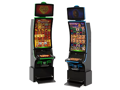 Two Modern Slot Machines With Colorful Displays And Animal Theme Screens 3d model