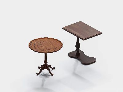Vintage Wooden Round Side Table With Carved Tabletop Tripod Legs And Square Side Table 3d model
