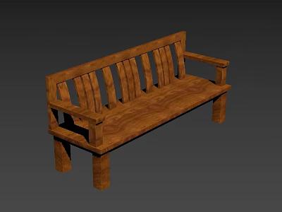 Wooden Three Seater Sofa With Armrests And Slatted Back Design 3d model