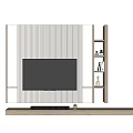 Modern Wooden TV Wall With Vertical Stripes Built-in TV And Side Shelves With Decorations