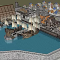European Architecture With Sailing Ship Wooden Dock And Orange Roof Buildings
