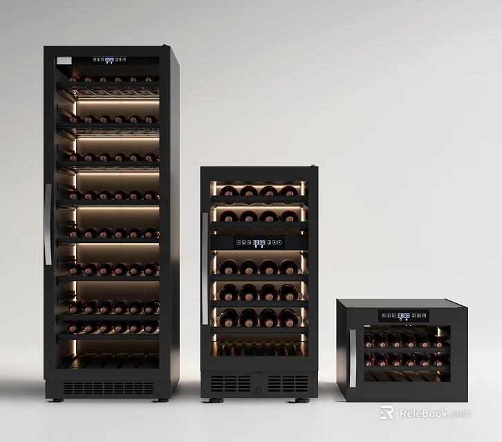 Black Wine Coolers In Multiple Sizes With LED Lighting And Bottles Storage 3d model 