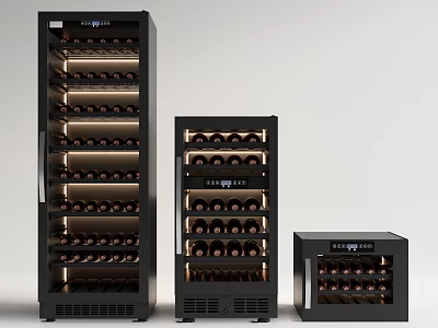 Black Wine Coolers In Multiple Sizes With LED Lighting And Bottles Storage 3d model