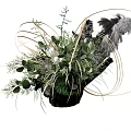 Elegant Vase Flower Arrangement With Green Leaves Feathers And Decorative Lines