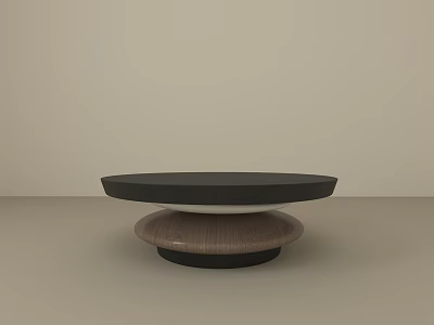 Round Coffee Table with Layered Black Top and Wooden Lower Layer Modern Minimalist Design 3d model