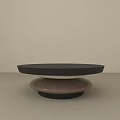 Round Coffee Table with Layered Black Top and Wooden Lower Layer Modern Minimalist Design