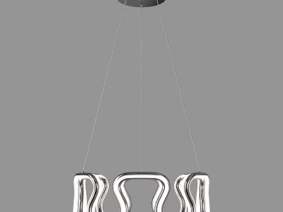 Modern Silver Chandelier Design With Curved Metal Structure And Hanging Cables 3d model