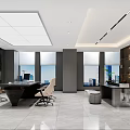 Modern Office Interior With Spacious Layout Large Windows Sofa Area And Work Desk 3d model