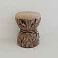Handwoven Rattan Stool With Beige Cushioned Top For Natural Home Decor