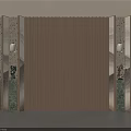 Modern TV Background Wall with Wooden Slats and Green Marble Pillars Decorative Lights and Ornaments