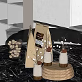 Decorative Ornament Set with Glass Jar Candies Coffee Bag Beaded Branch Vases and Wooden Tray