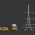 Colorful Assorted Pastries on Metal Stands with White Plates and Various Desserts