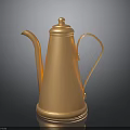 Golden Metal Teapot Sculpture With Smooth Carved Design And Reflective Finish