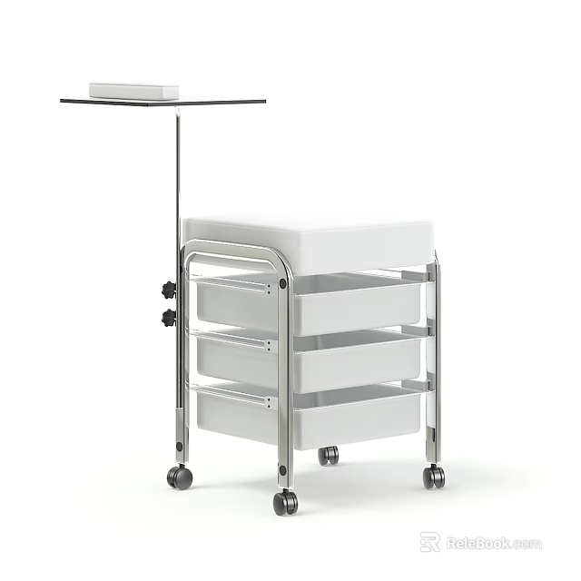 Medical Utility Cart With White Drawers And Metal Frame On Wheels 3d model 