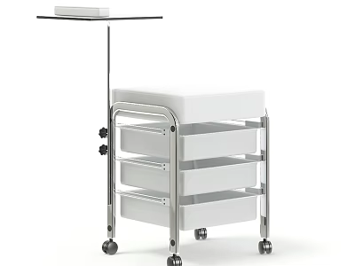 Medical Utility Cart With White Drawers And Metal Frame On Wheels 3d model