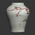 White Ceramic Vase With Red Floral Patterns And Artistic Decorative Design 3d model