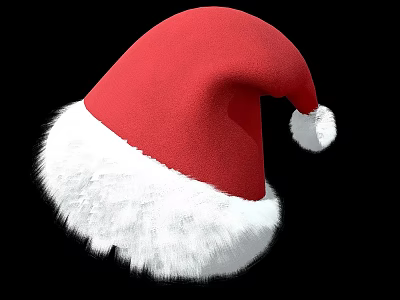 Festive Red Santa Hat with White Fluffy Trim and White Pom Pom on Black Background 3d model