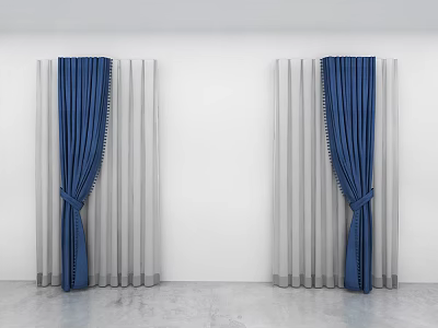 Blue Curtains With Elegant Drapes And Tiebacks On White Wall Modern Design 3d model