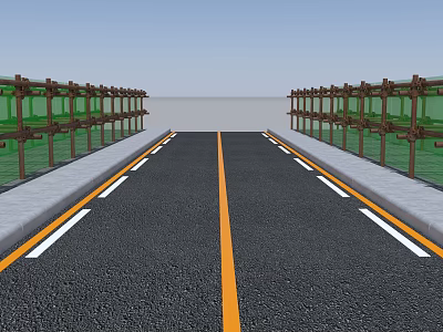 Pipeline Along Road With Yellow Dividing Line Guardrails Water And Sky View 3d model