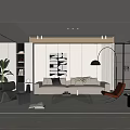 Modern Living Room Interior With White Sofa Brown Armchair And Abstract Wall Art