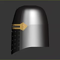 Medieval Metallic Helmet With Yellow Cross Decoration And Perforated Surface For Historical Use